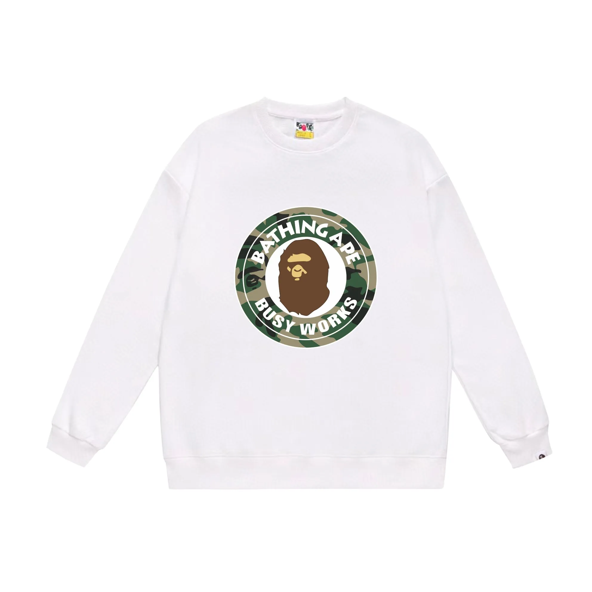P150 model number SC521# terry 75 plus velvet 80 (top version) BAPE WOODLAND CAMO BUSY forest camouflage ape pattern printed round neck sweatshirt. Made of 350g large terry (drop shoulder large version) fabric. The texture is soft and non-pilling. Imported environmentally friendly printing glue. The pattern is bright and three-dimensional. The quality is the same for men and women. The upper body is trendy. Color: black white gray Size: S M L XL XXL