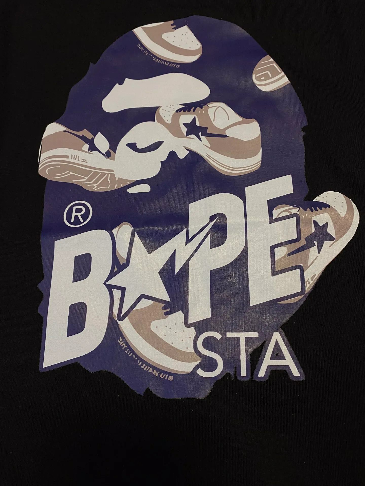 SC111#p110💰 (top version) BAPE ape head letter print STA casual shoe pattern short-sleeved T-shirt Made of 260 grams of high-quality high-woven pure cotton fabric, double yarn combed, soft texture and no pilling Imported environmentally friendly printing glue, bright and three-dimensional pattern, quality 💥Same style for men and women, the upper body is fashionable Color: black white Size: S M L XL XXL
