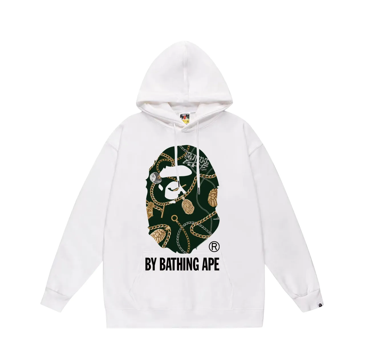 P160 model number SC776# terry 80 plus velvet 90 (top version) BAPE JEWELS BY BATHING APE TEE jewelry great ape print hooded sweatshirt Made of 380g large terry (drop shoulder large version) fabric, soft and non-pilling texture, imported environmentally friendly printing glue, bright and three-dimensional pattern, quality 💥Same style for men and women, the upper body is fashionable Color: black white gray Size: S M L XL XXL