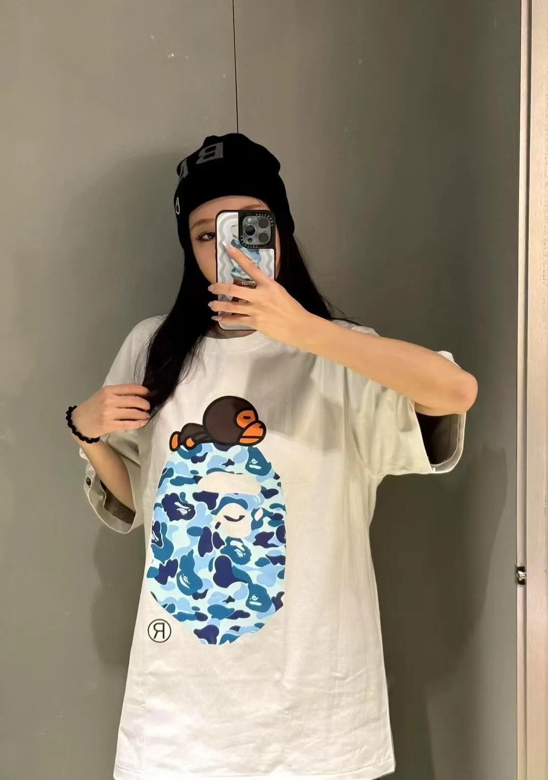 💰140 BAPE SS25 ABC CAMO series Cartoon ape orangutan pattern printing 280g weight linen cotton fabric ZP version Couple model: S-XXL [black pink white pink black blue white blue black green white green]