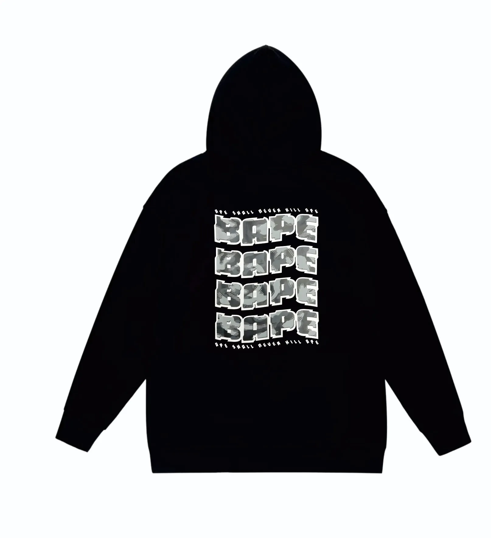 P160 model number SC858# terry 80 plus velvet 90 (top version) BAPE DISTORTION twisted camouflage ape head print hooded sweatshirt Made of 380g large terry (drop shoulder large version) fabric, soft and non-pilling, imported environmentally friendly printing glue, bright and three-dimensional pattern, quality 💥Same style for men and women, the upper body is fashionable Color: black white gray Size: S M L XL XXL