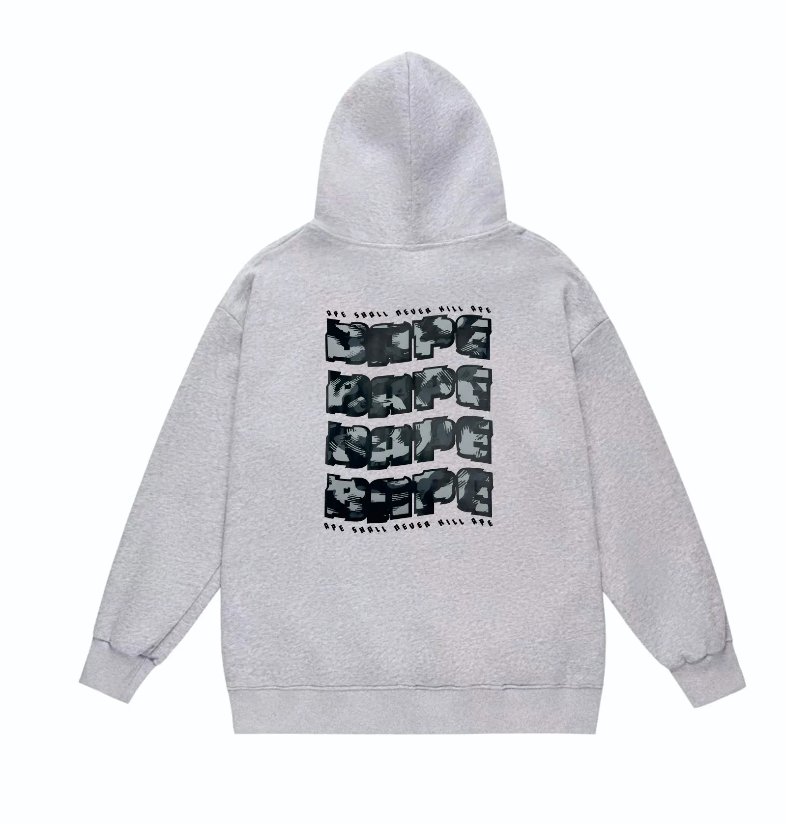 P160 model number SC858# terry 80 plus velvet 90 (top version) BAPE DISTORTION twisted camouflage ape head print hooded sweatshirt Made of 380g large terry (drop shoulder large version) fabric, soft and non-pilling, imported environmentally friendly printing glue, bright and three-dimensional pattern, quality 💥Same style for men and women, the upper body is fashionable Color: black white gray Size: S M L XL XXL