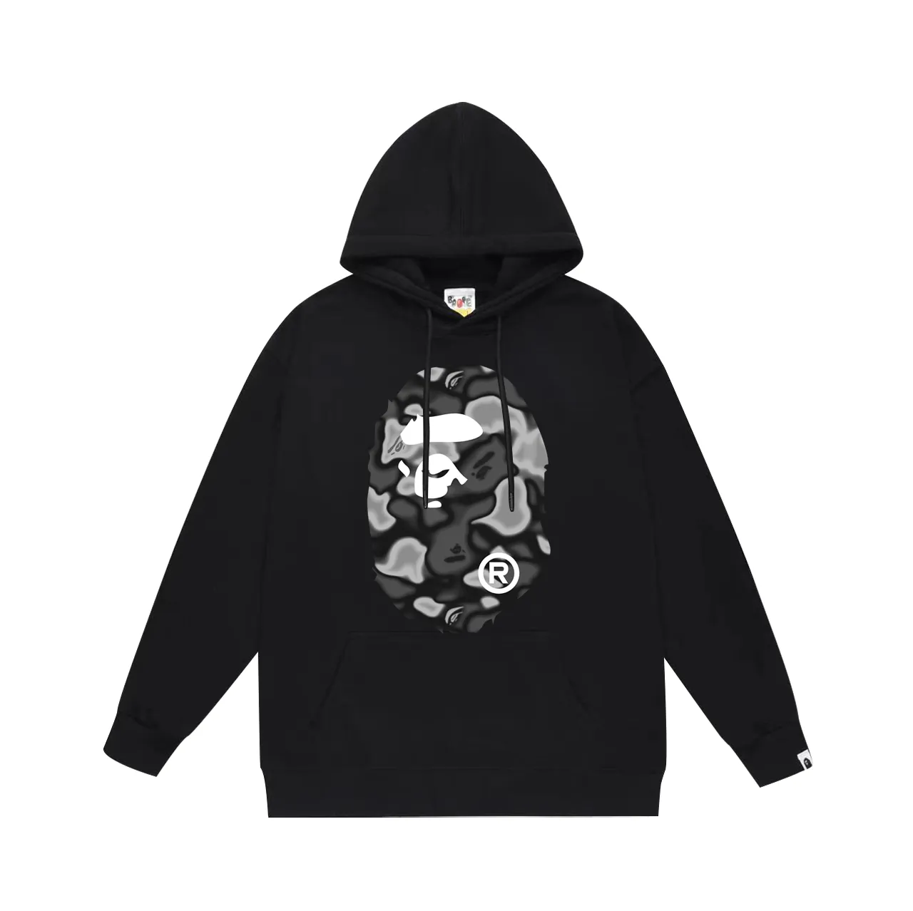 P160 model number SC774# terry 80 plus velvet 90 (top version) BAPE LIQUID CAMO BIG APE hooded sweatshirt Made of 380g large terry (drop shoulder large version) fabric, soft and non-pilling, imported environmentally friendly printing glue, bright and three-dimensional pattern, quality 💥Same style for men and women. The upper body is fashionable. Color: black and white, gray and black, size: S M L XL XXL