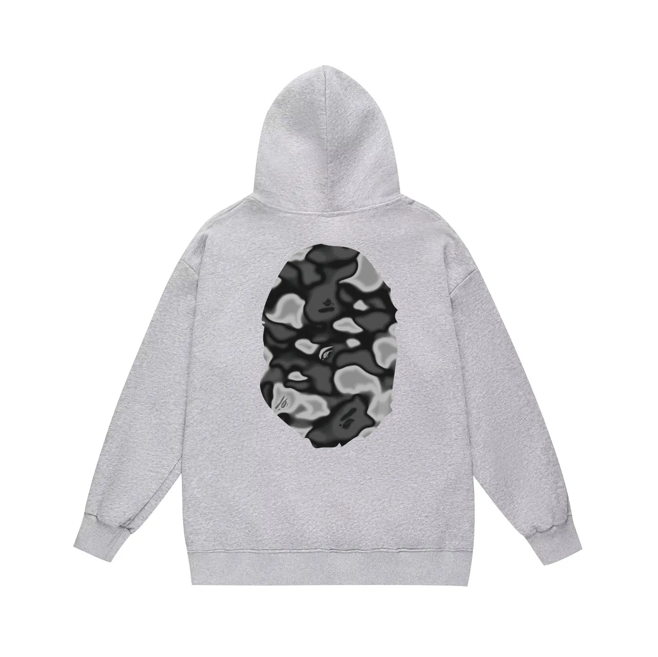P160 model number SC774# terry 80 plus velvet 90 (top version) BAPE LIQUID CAMO BIG APE hooded sweatshirt Made of 380g large terry (drop shoulder large version) fabric, soft and non-pilling, imported environmentally friendly printing glue, bright and three-dimensional pattern, quality 💥Same style for men and women. The upper body is fashionable. Color: black and white, gray and black, size: S M L XL XXL