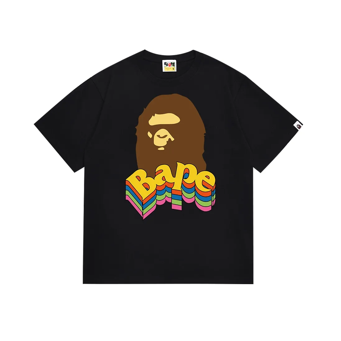 SC085#p110💰 (Top version) BAPE ape head colorful letters printed three-dimensional effect short-sleeved T-shirt Made of 260 grams of high-quality high-weave pure cotton fabric, double yarn combed, soft texture and no pilling Imported environmentally friendly printing glue, bright and three-dimensional pattern, quality 💥Same style for men and women, the upper body is fashionable Color: black white Size: S M L XL XXL
