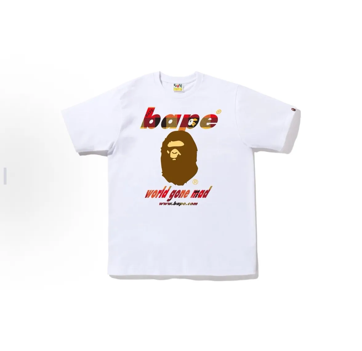 P110 001043 BAPE FW22 Block Check Wgm Ape Head Tee Ape Letter Print Casual Short Sleeve T-shirt Unisex Size Number smlxlxxl Black Red, White Red