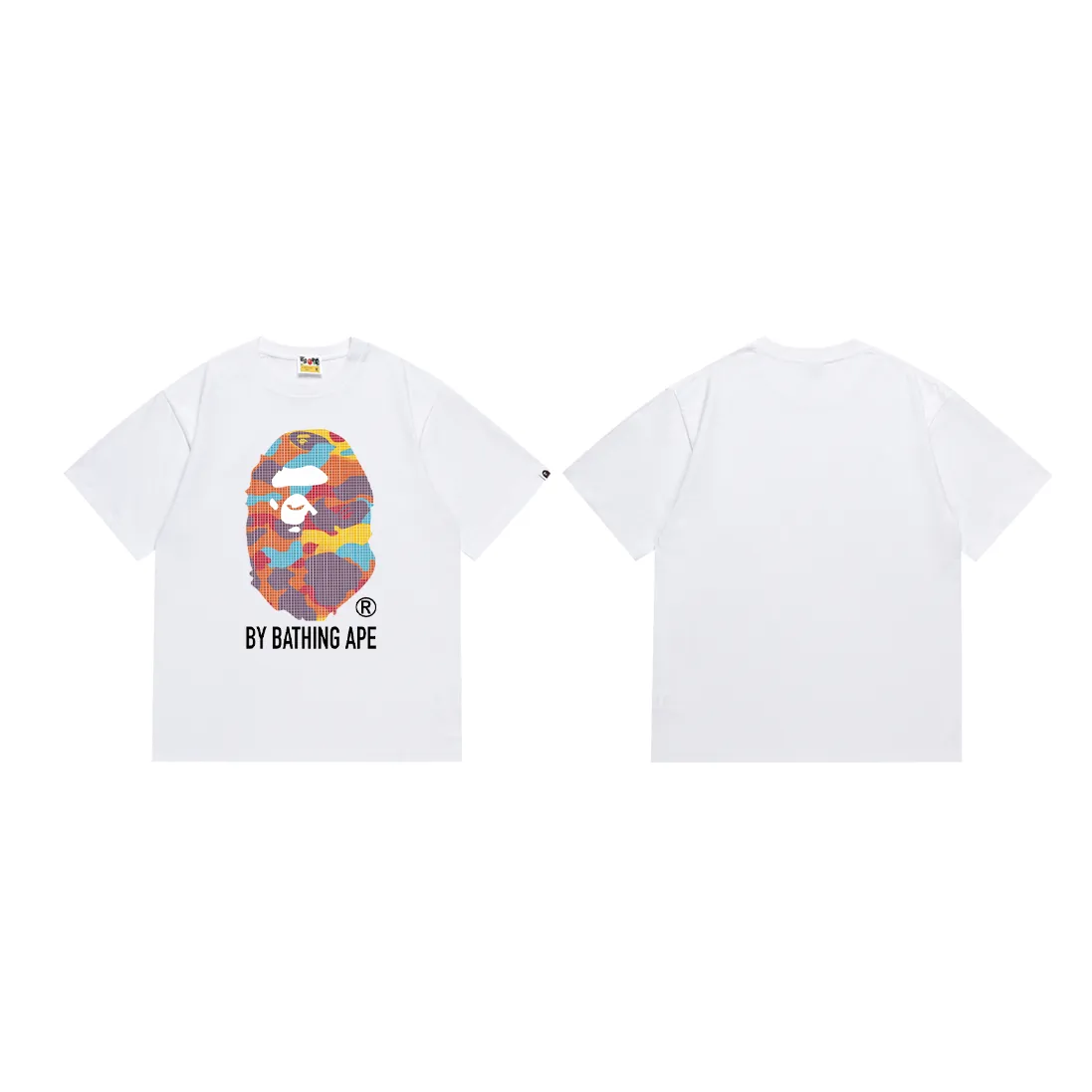 P110 SC017# (top version) BAPE ape head printed short-sleeved T-shirt Japanese trendy brand for men. Made of 260 grams of high-quality high-weave pure cotton fabric. Double yarn combed. The texture is soft and non-pilling. Imported environmentally friendly printing glue. The pattern is bright and three-dimensional. Quality💥Same style for men and women. The upper body is trendy. Color: black and white. Size: S M L XL XXL