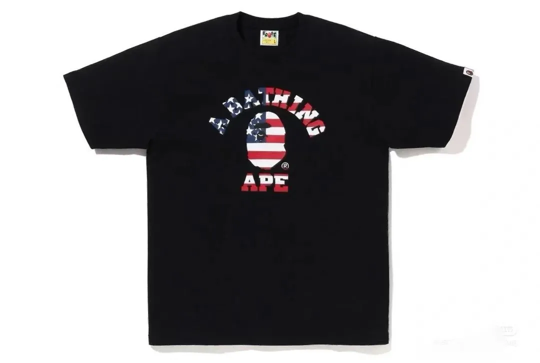 P110 00151 high-quality pure cotton 260g fabric, BAPE ape head digital direct-printed short-sleeved T-shirt, complete with three labels, same style for men and women, loose and large version, size s: MLXLXXL, color: black, white