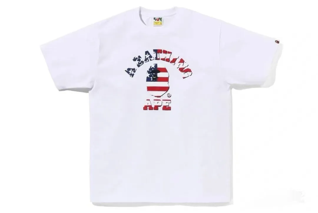 P110 00151 high-quality pure cotton 260g fabric, BAPE ape head digital direct-printed short-sleeved T-shirt, complete with three labels, same style for men and women, loose and large version, size s: MLXLXXL, color: black, white