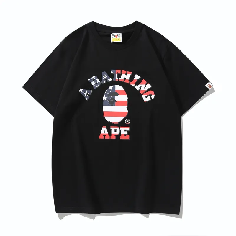 P110 00151 high-quality pure cotton 260g fabric, BAPE ape head digital direct-printed short-sleeved T-shirt, complete with three labels, same style for men and women, loose and large version, size s: MLXLXXL, color: black, white
