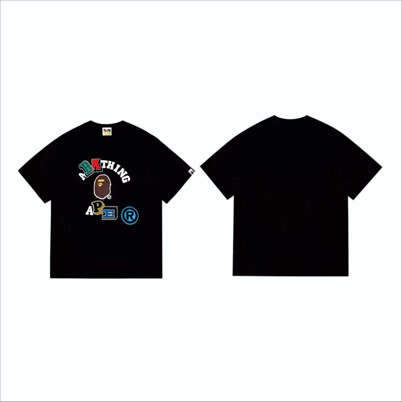 SC244#p110💰 (top version) BAPE colorful letters ape head printed short-sleeved T-shirt Made of 260 grams of high-quality high-weave pure cotton fabric, double yarn combed, soft texture and no pilling Imported environmentally friendly printing glue, bright and three-dimensional pattern, quality 💥Same style for men and women, the upper body is fashionable Color: black white Size: S M L XL XXL