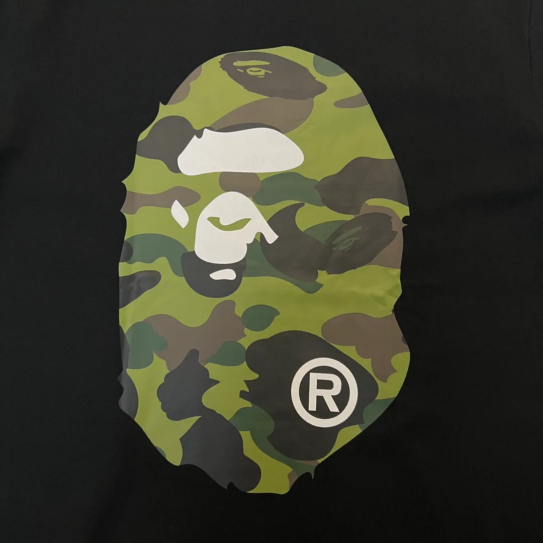 💰140 BAPE double-sided camouflage ape head print classic camouflage reproduction ZP version 270g weight linen cotton fabric Couple style: S-XXL [white green black green white yellow black yellow]