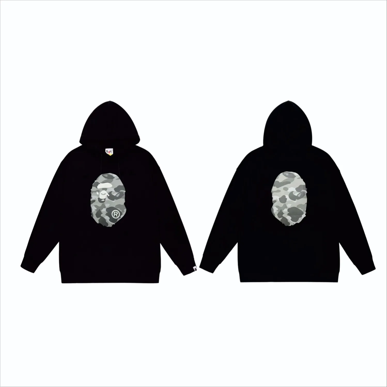 P160 model number SC852# terry 80 plus velvet 90 (top version) BAPE honeycomb camouflage letters great ape head print pattern hooded sweatshirt. Made of 380g large terry (drop shoulder large version) fabric, soft texture and no pilling. Imported environmentally friendly printing glue. Bright and three-dimensional pattern. Quality 💥Same style for men and women. The upper body is trendy. Color: black and blue, white and blue, gray and blue, black and gray, white and gray, gray and gray. Size: S M L XL XXL