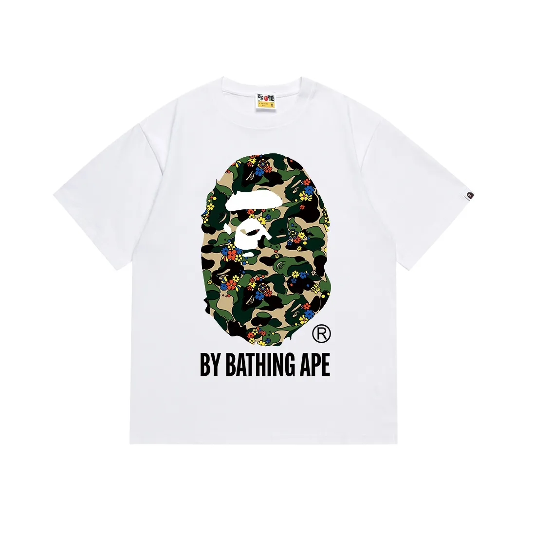 SC084#p110💰 (Top version) BAPE flower camouflage ape head letter printed short-sleeved T-shirt Made of 260 grams of high-quality high-weave pure cotton fabric, double yarn combed, soft and non-pilling texture, imported environmentally friendly printing glue, bright and three-dimensional pattern, quality 💥Same style for men and women, the upper body is fashionable Color: black white Size: S M L XL XXL
