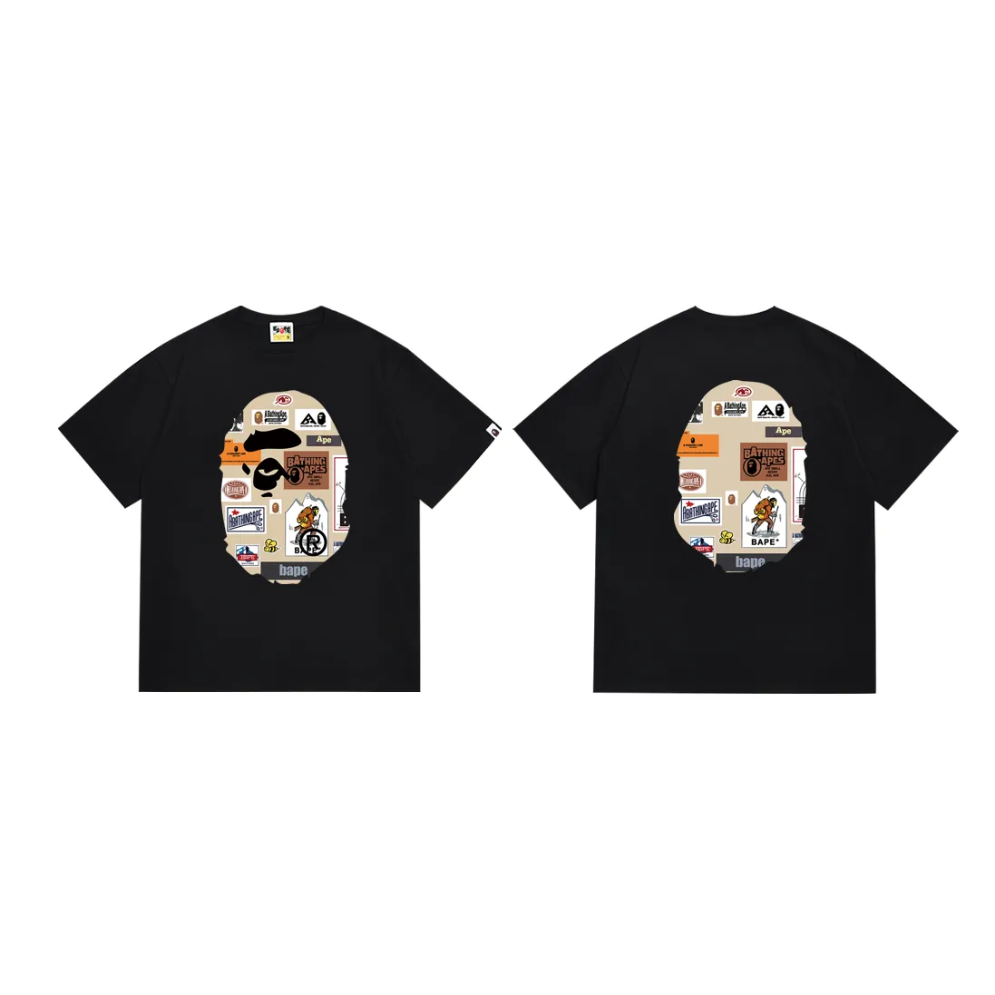 P110 SC007# (top version) BAPE ape head printed short-sleeved T-shirt Japanese trendy brand for men. Made of 260 grams of high-quality high-weave pure cotton fabric. Double yarn combed. The texture is soft and non-pilling. Imported environmentally friendly printing glue. The pattern is bright and three-dimensional. Quality 💥Same style for men and women. The upper body is trendy. Color: black and white. Size: S M L XL XXL