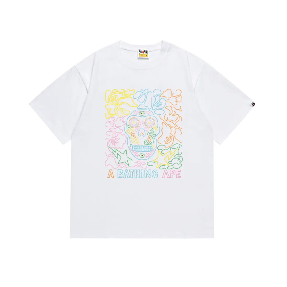 P110 SC021# (top version) BAPE ape head letter printed short-sleeved T-shirt Japanese trendy brand for men. Made of 260 grams of high-quality high-weave pure cotton fabric. Double yarn combed. The texture is soft and non-pilling. Imported environmentally friendly printing glue. The pattern is bright and three-dimensional. Quality 💥Same style for men and women. The upper body is trendy. Color: black and white. Size: S M L XL XXL
