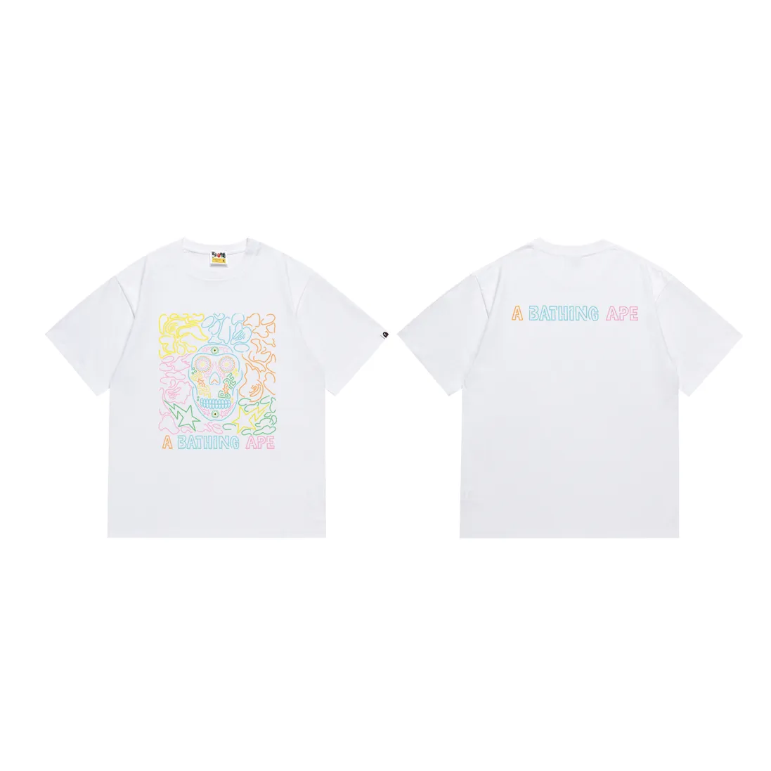 P110 SC021# (top version) BAPE ape head letter printed short-sleeved T-shirt Japanese trendy brand for men. Made of 260 grams of high-quality high-weave pure cotton fabric. Double yarn combed. The texture is soft and non-pilling. Imported environmentally friendly printing glue. The pattern is bright and three-dimensional. Quality 💥Same style for men and women. The upper body is trendy. Color: black and white. Size: S M L XL XXL