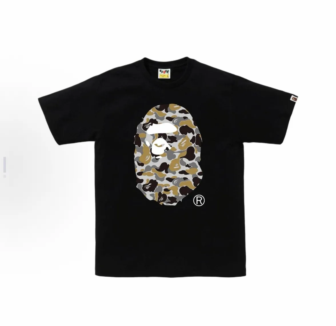 P110 001162 BAPE FW24 Ginza limited camouflage print pattern round neck short-sleeved T-shirt on the chest, same style for men and women, size smlxlxxl, black, white
