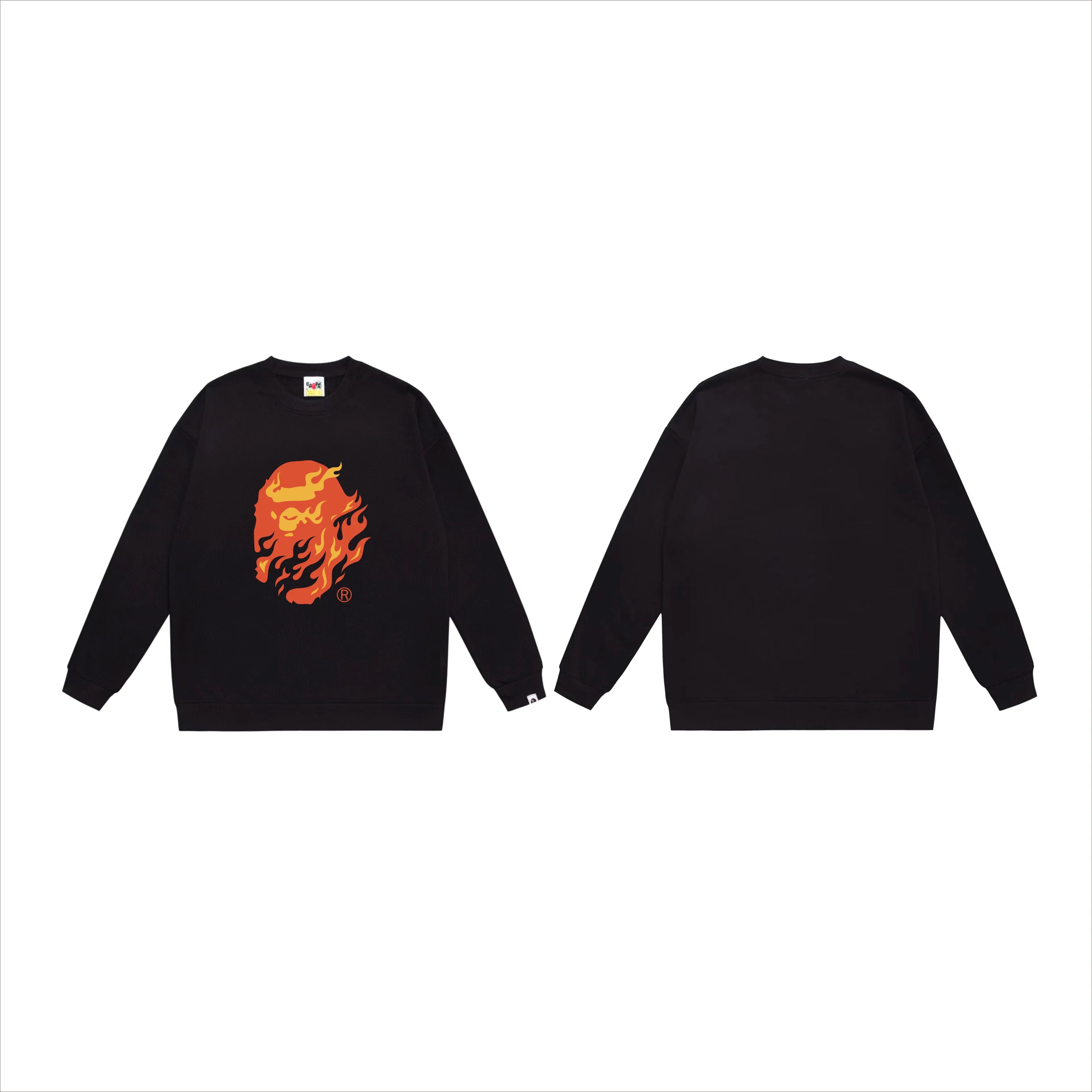 P150 model number SC528# terry 75 plus velvet 80 (top version) BAPE SS24 flame ape head print pattern round neck sweatshirt Made of 350g large terry (drop shoulder large version) fabric, soft and non-pilling, imported environmentally friendly printing glue, bright and three-dimensional pattern, quality 💥Same style for men and women, the upper body is fashionable Color: black white gray Size: S M L XL XXL