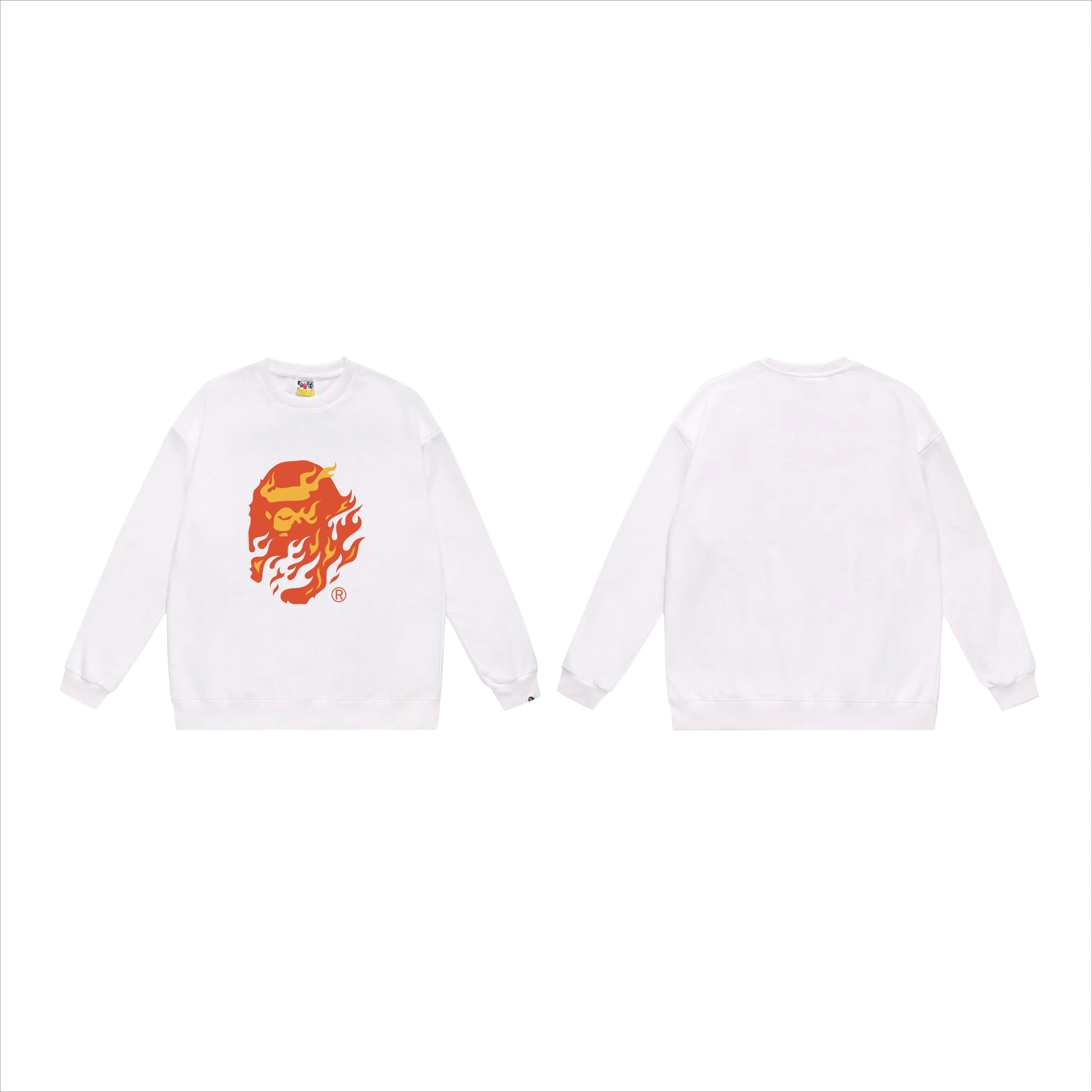 P150 model number SC528# terry 75 plus velvet 80 (top version) BAPE SS24 flame ape head print pattern round neck sweatshirt Made of 350g large terry (drop shoulder large version) fabric, soft and non-pilling, imported environmentally friendly printing glue, bright and three-dimensional pattern, quality 💥Same style for men and women, the upper body is fashionable Color: black white gray Size: S M L XL XXL