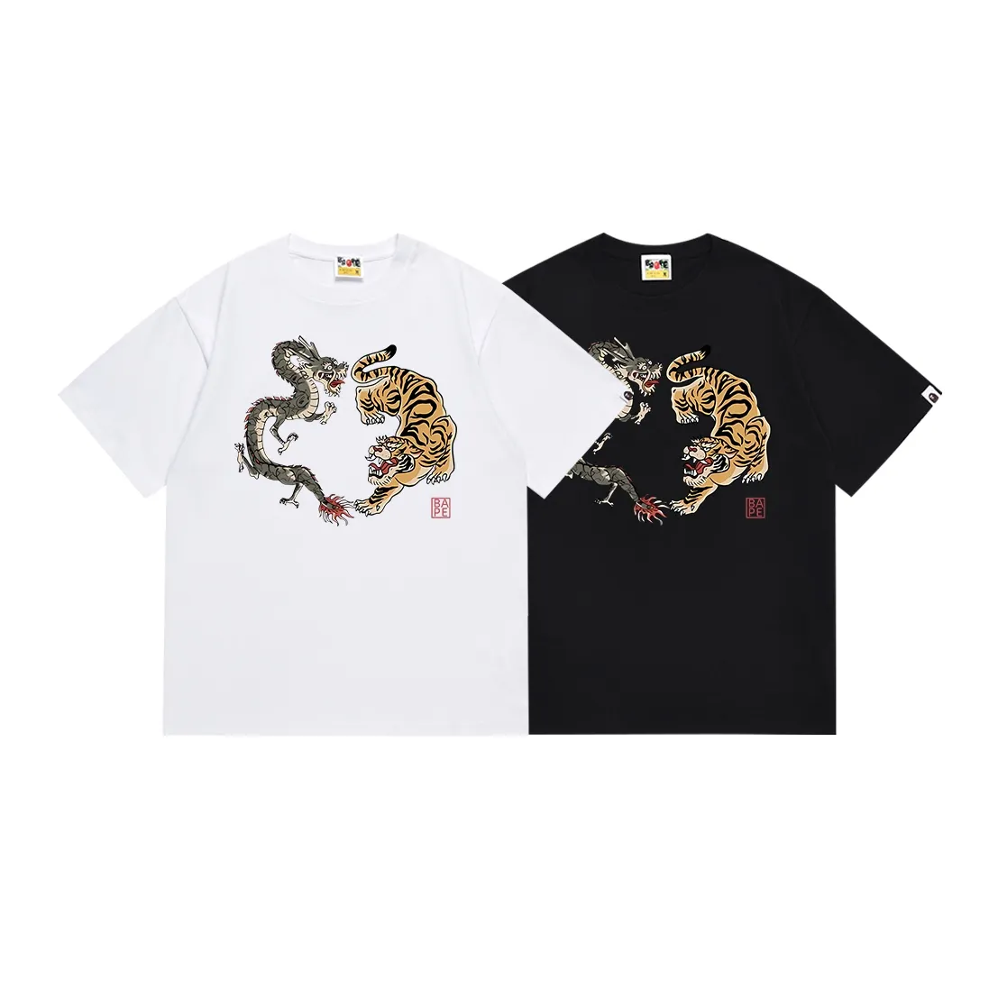SC098#p110💰 (Top version) BAPE Japanese dragon and tiger printed short-sleeved T-shirt Made of 260 grams of high-quality high-weave pure cotton fabric, double yarn combed, soft texture and no pilling Imported environmentally friendly printing glue, bright and three-dimensional pattern, quality 💥Same style for men and women, the upper body is fashionable Color: black white Size: S M L XL XXL