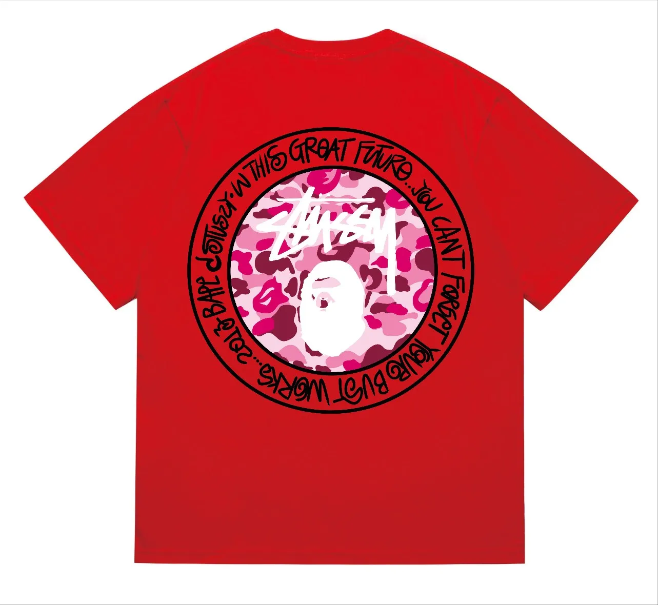 SC216#p110💰 (Top version) BAPE×Stussy co-branded Stussy letter ape print T-shirt Made of 260 grams of high-quality high-weave pure cotton fabric, double yarn combed, soft texture without pilling, imported environmentally friendly printing glue, bright and three-dimensional pattern, quality 💥Same style for men and women, the upper body is fashionable Color: black and white print, gray and white print, pink and white print, red and white print, white and black print, gray and black print, red and black print Pink and black print Size: S M L XL XXL