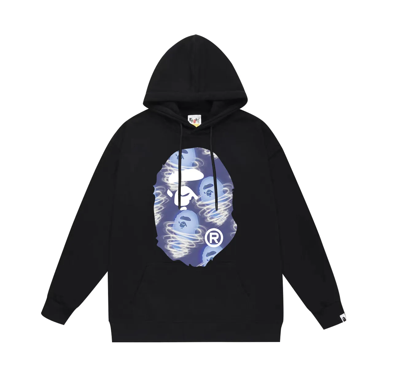 P160 model number SC761# terry 80 plus velvet 180💰 (top version) BAPE ape blue storm printed hooded sweatshirt Made of 380g large terry (drop shoulder large version) fabric, soft and non-pilling, imported environmentally friendly printing glue, bright and three-dimensional pattern, quality 💥Same style for men and women, the upper body is fashionable Color: black white gray Size: S M L XL XXL