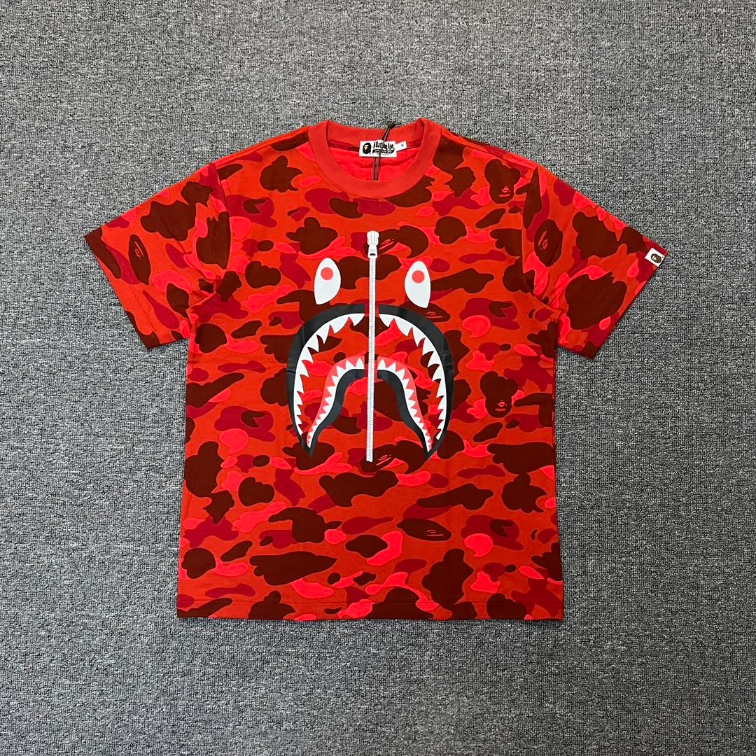 💰140 BAPE shark camouflage WGM classic reproduction ZP version 255g weight pure cotton all-over printed camouflage couple model: S-XXL [green yellow red purple blue]