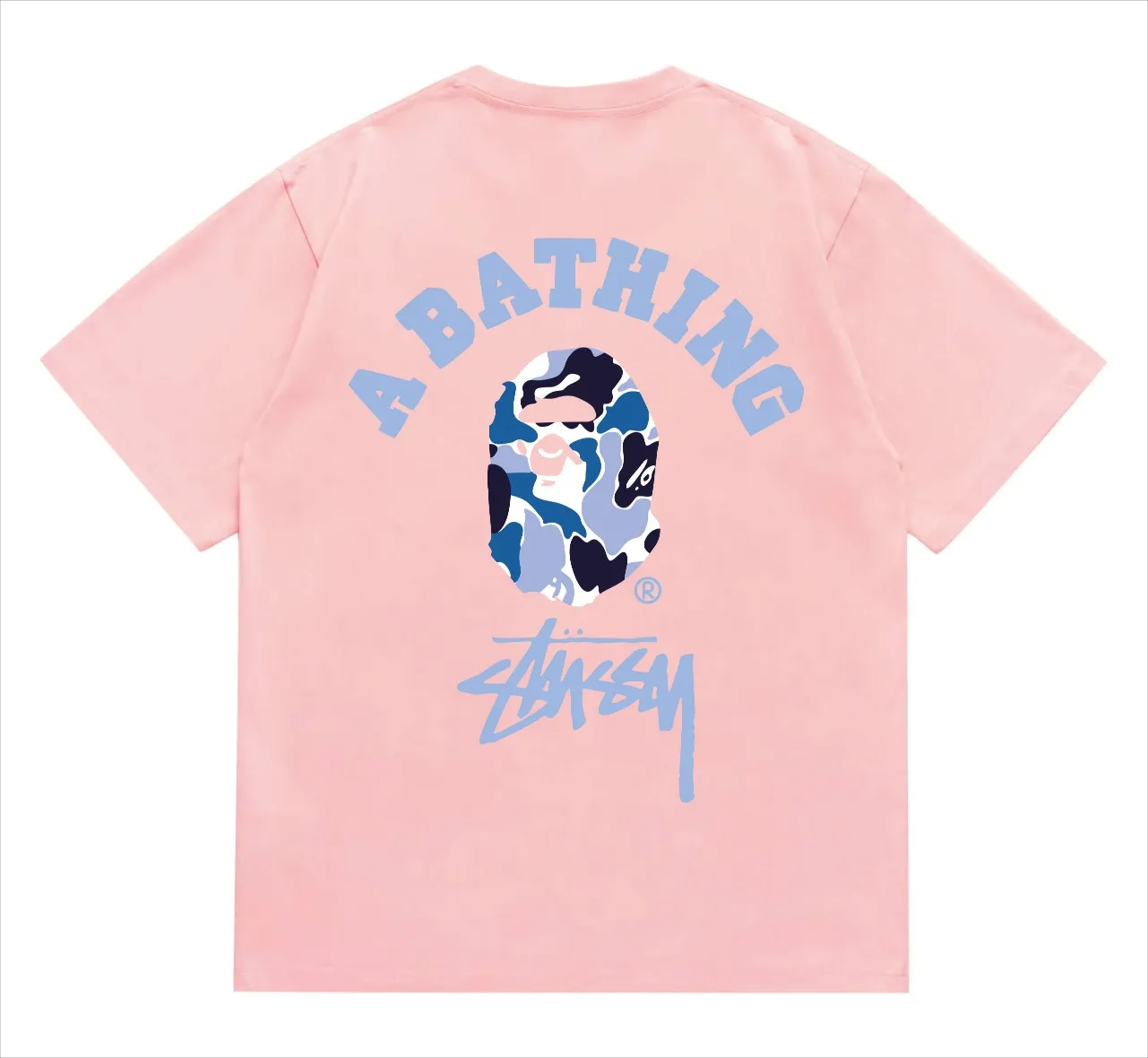 SC211#p110💰 (top version) BAPE×Stussy co-branded Stussy letter ape print T-shirt Made of 260 grams of high-quality high-weave pure cotton fabric, double yarn combed, soft texture and no pilling Imported environmentally friendly printing glue, bright and three-dimensional pattern, quality 💥Same style for men and women, the upper body is fashionable Color: Black White Gray Pink Red Size: S M L XL XXL