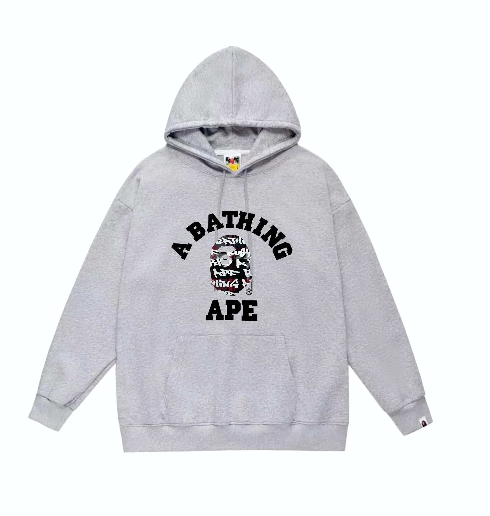 P160 model number SC859# terry 80 plus velvet 90 (top version) BAPE ape head letter print graffiti plaid pattern hooded sweatshirt Made of 380g large terry (drop shoulder large version) fabric, soft and non-pilling texture, imported environmentally friendly printing glue, bright and three-dimensional pattern, quality 💥Same style for men and women. The upper body is trendy. Color: black and blue, white and blue, gray and blue, black and red, white and red, gray and blue. Size: S M L XL XXL