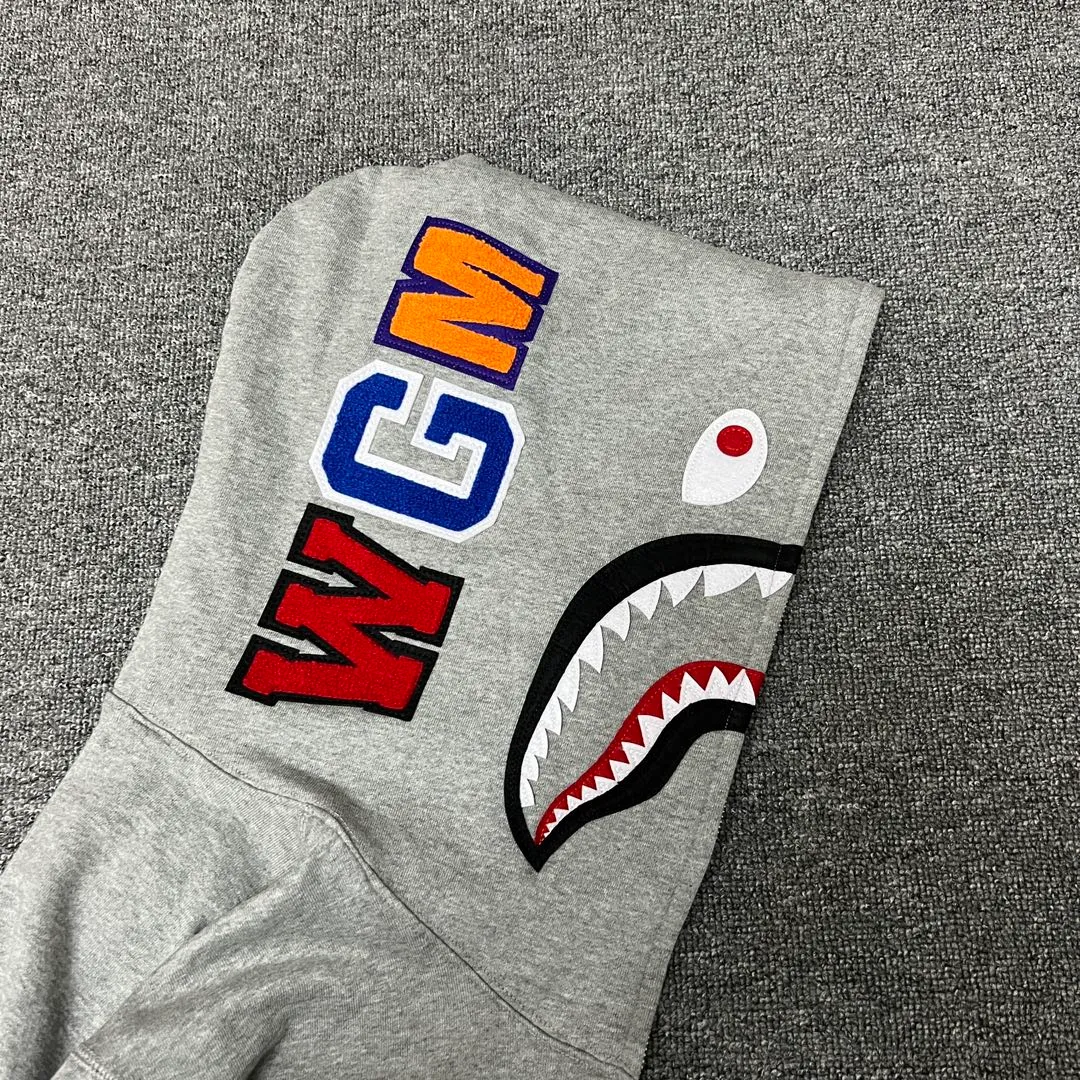 💰380 BAPE SHARK FULL ZIP solid color embroidered shark zipper sweatshirt jacket ZP version correct version 980g weight pure cotton custom fabric Couple style: S—XXL [black gray]