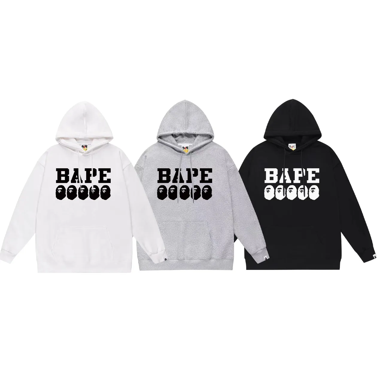 Model No. SC649# Terry p160 plus velvet p180💰 (top version) BAPE ape head letter LOGO printed hooded sweatshirt Made of 380g large terry 430g silver fox velvet (drop shoulder large version) fabric, soft and non-pilling, imported environmentally friendly printing glue, bright and three-dimensional pattern, quality 💥Same style for men and women, the upper body is fashionable Color: black white gray Size: S M L XL XXL