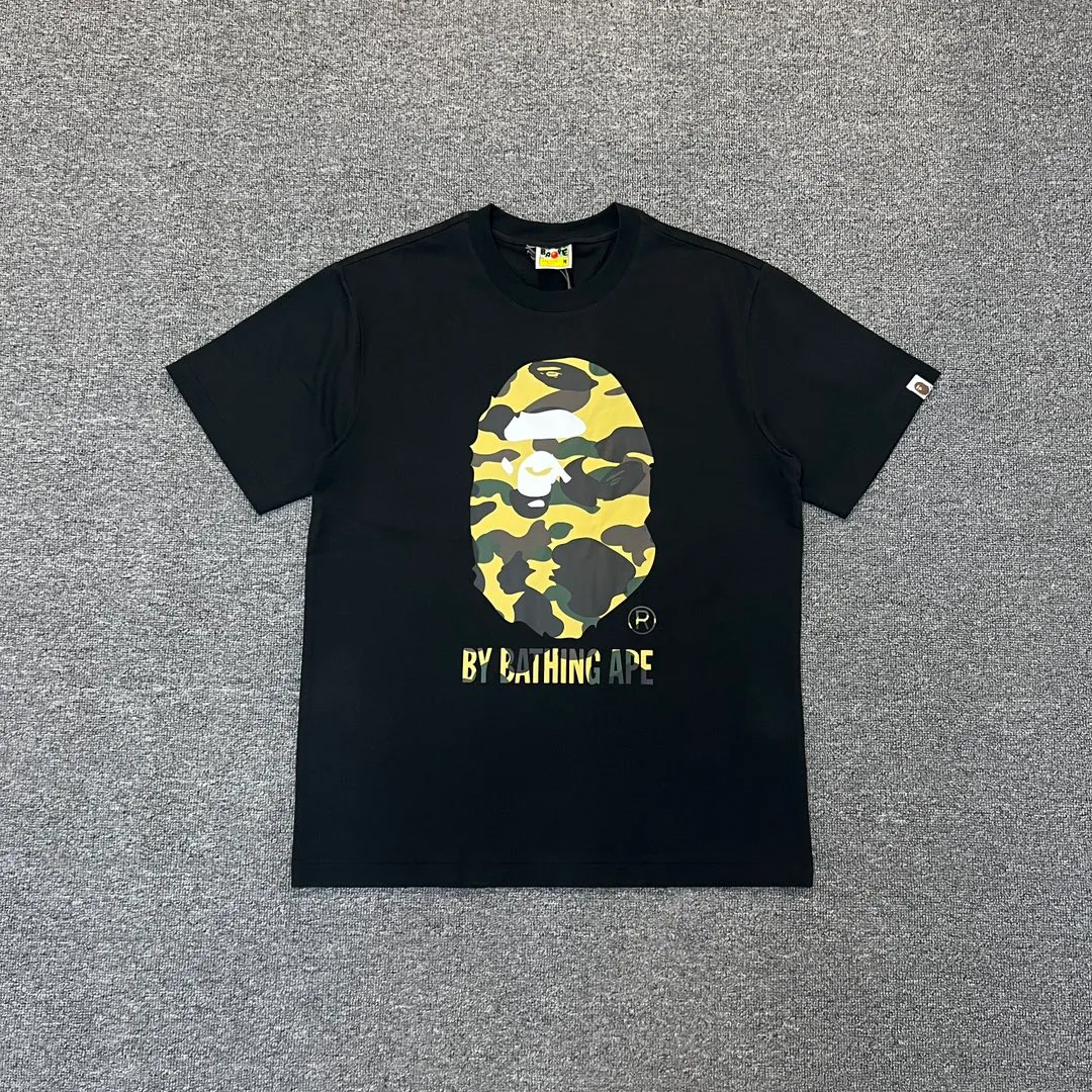 💰140 BAPE classic great ape print camouflage work ZP version 280g weight linen cotton fabric Couple style: S-XXL [black green white green black yellow white yellow]