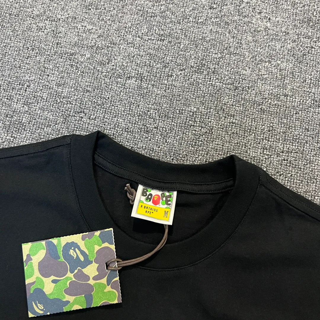 💰140 BAPE classic great ape print camouflage work ZP version 280g weight linen cotton fabric Couple style: S-XXL [black green white green black yellow white yellow]