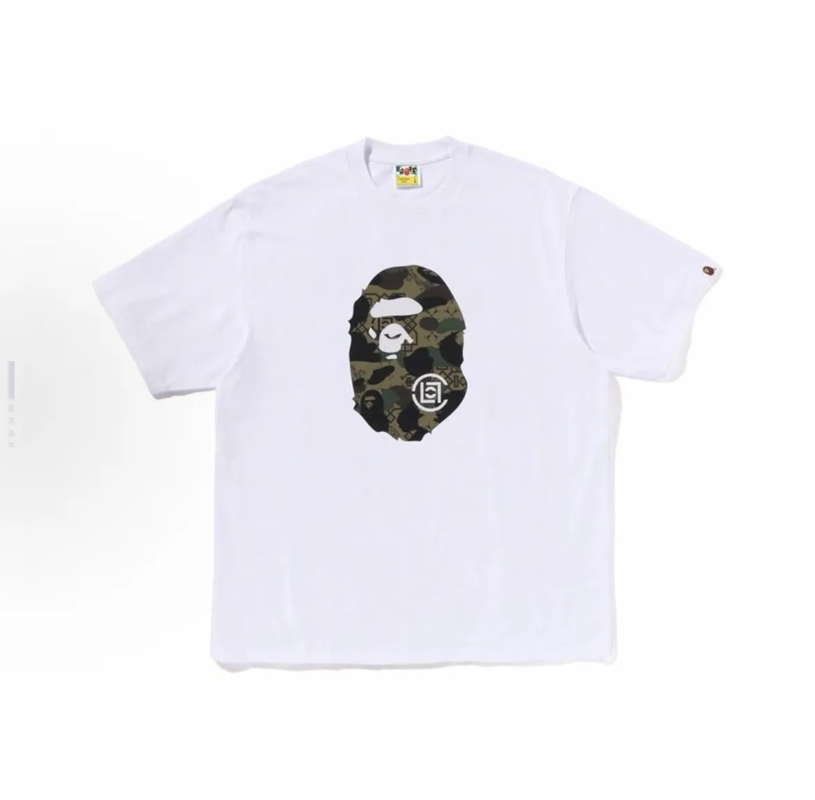 P110 001051 BAPE x CLOT joint model SS25 camouflage pattern round neck short-sleeved T-shirt on the chest, same style for men and women, size smlxlxxl, black and white