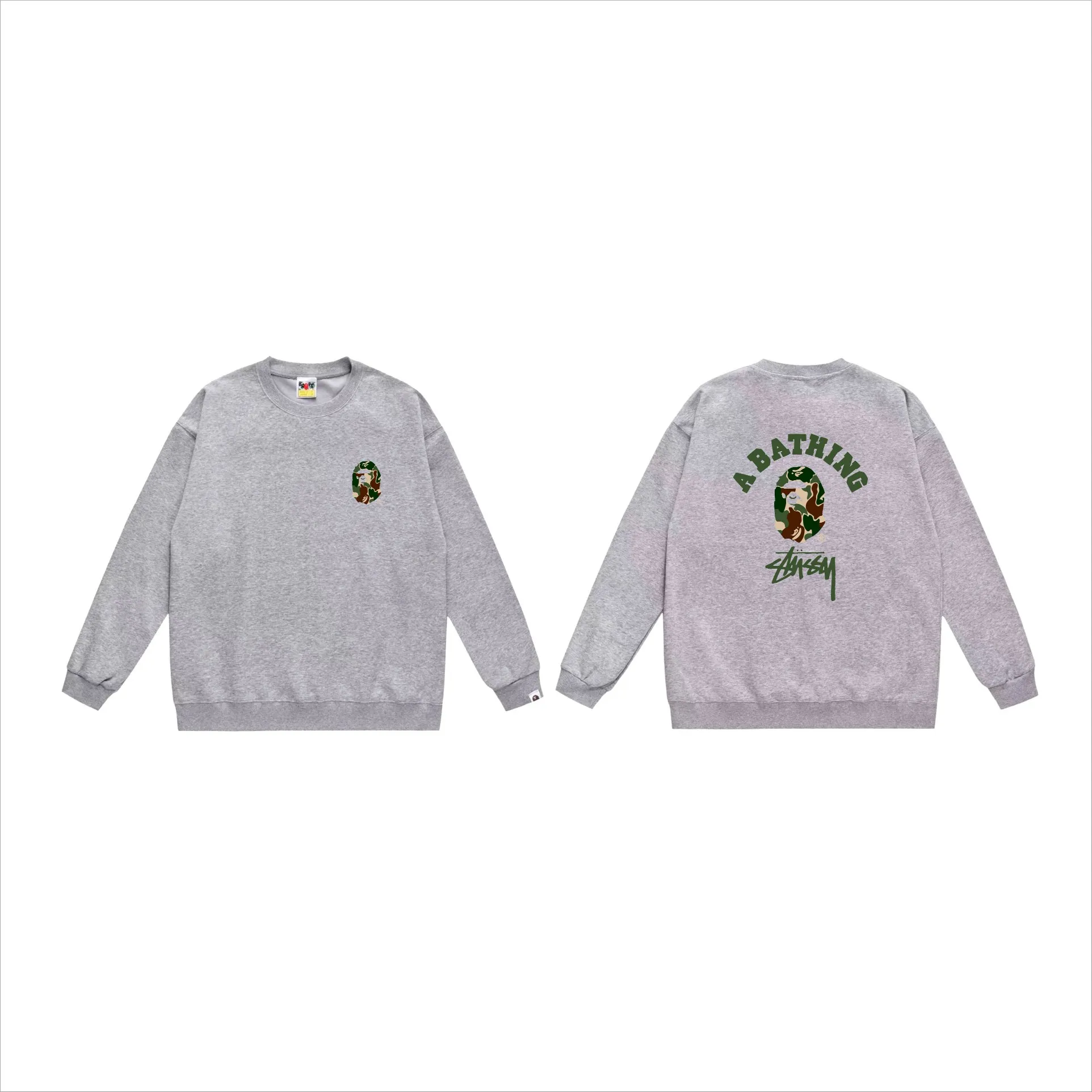 P150 model number SC512# terry 75 plus velvet 80 (top version) BAPE×STUSSY co-branded Stussy letter round neck sweatshirt Made of 350 grams of large terry (drop shoulder large version) fabric, soft texture and no pilling Imported environmentally friendly printing glue The pattern is bright and three-dimensional Quality 💥Same style for men and women The upper body is fashionable Color: black white gray Size: S M L XL XXL