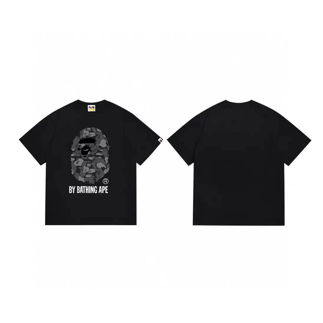 P110 001171 bape ape head print short-sleeved T-shirt, same style for men and women, size smlxlxxl, black and white