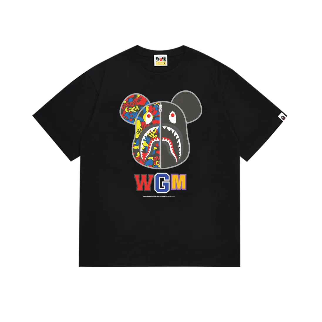 P110 SC043# (top version) BAPE MEDICOM TOY BE@R Camouflage Violent Bear Co-branded Made of 260 grams of high-quality high-weave pure cotton fabric, double yarn combed, soft and non-pilling texture, imported environmentally friendly printing glue, bright and three-dimensional pattern, quality 💥Same style for men and women, the upper body is fashionable Color: Black White Size: S M L XL XXL