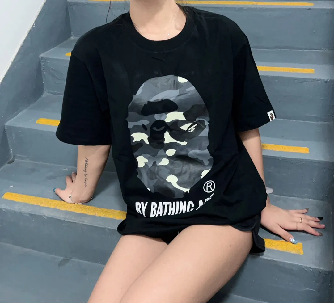 💰140 BAPECITY CAMO APE TEE luminous camouflage letter print 280g weight linen cotton fabric ZP version couple model: S-XXL [black gray white gray black black white black]