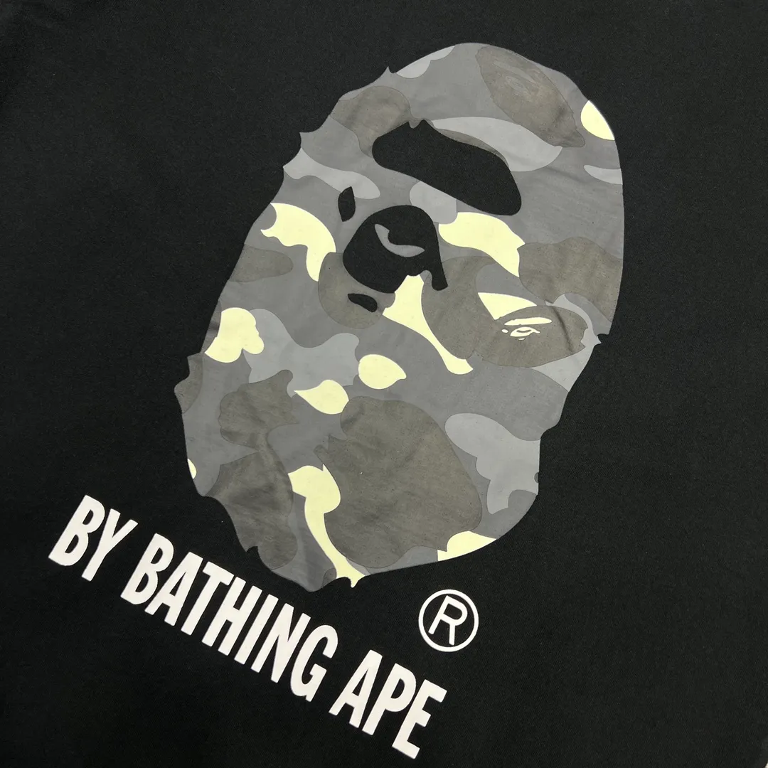 💰140 BAPECITY CAMO APE TEE luminous camouflage letter print 280g weight linen cotton fabric ZP version couple model: S-XXL [black gray white gray black black white black]