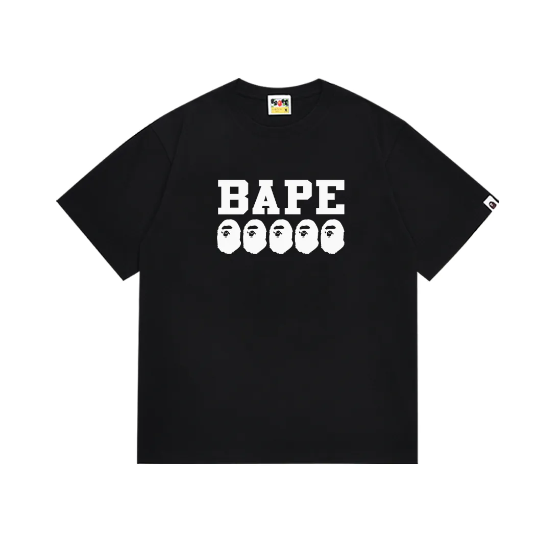 P110 SC049# (top version) BAPE ape head letter LOGO printed short-sleeved T-shirt Made of 260 grams of high-quality high-woven pure cotton fabric, double yarn combed, soft texture and no pilling Imported environmentally friendly printing glue, bright and three-dimensional pattern, quality 💥Same style for men and women, the upper body is fashionable Color: black and white Size: S M L XL XXL