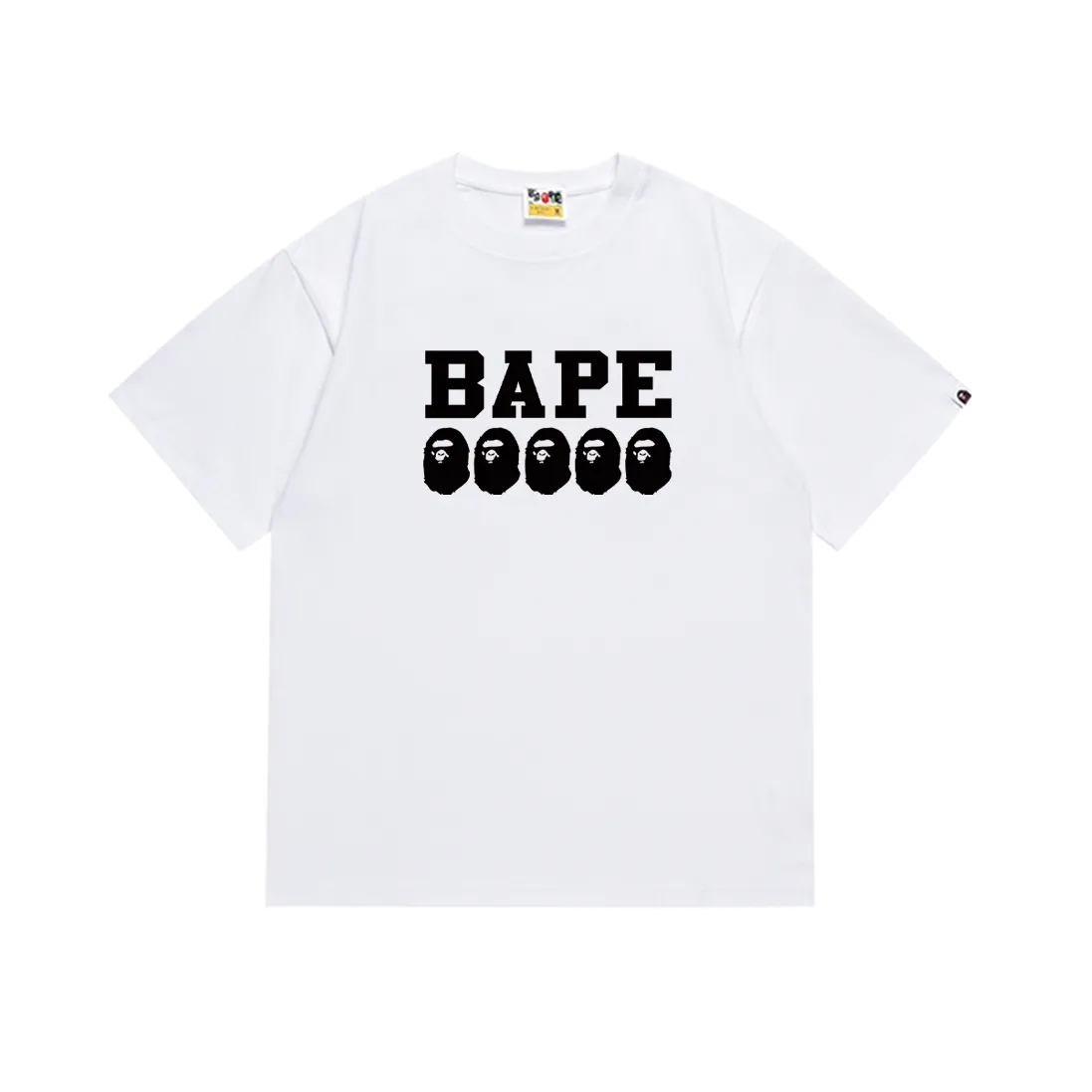 P110 SC049# (top version) BAPE ape head letter LOGO printed short-sleeved T-shirt Made of 260 grams of high-quality high-woven pure cotton fabric, double yarn combed, soft texture and no pilling Imported environmentally friendly printing glue, bright and three-dimensional pattern, quality 💥Same style for men and women, the upper body is fashionable Color: black and white Size: S M L XL XXL