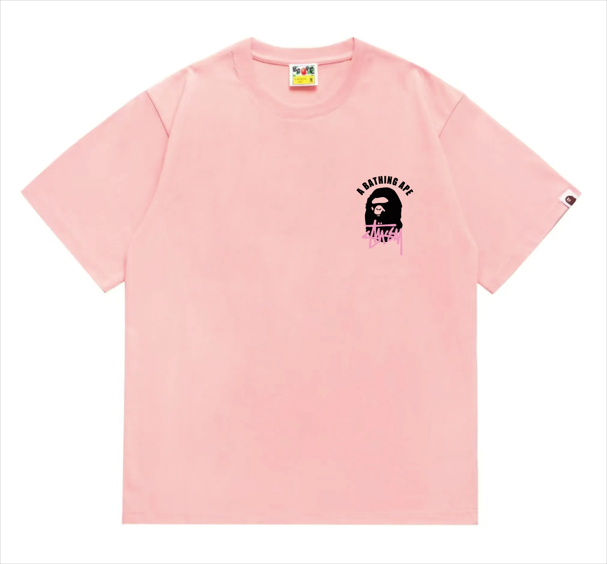 SC207#p110💰 (Top version) BAPE×Stussy co-branded Stussy letter ape print T-shirt Made of 260 grams of high-quality high-weave pure cotton fabric, double yarn combed, soft and non-pilling, imported environmentally friendly printing glue, bright and three-dimensional pattern, quality 💥Same style for men and women, the upper body is fashionable Color: black and white, gray and white, pink and white, red and white, white and black, gray and black, pink and black, red and black Size: S M L XL XXL