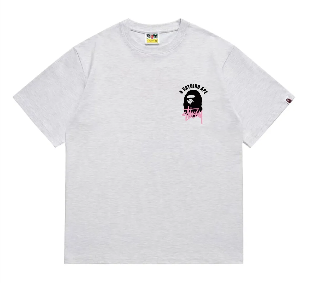 SC207#p110💰 (Top version) BAPE×Stussy co-branded Stussy letter ape print T-shirt Made of 260 grams of high-quality high-weave pure cotton fabric, double yarn combed, soft and non-pilling, imported environmentally friendly printing glue, bright and three-dimensional pattern, quality 💥Same style for men and women, the upper body is fashionable Color: black and white, gray and white, pink and white, red and white, white and black, gray and black, pink and black, red and black Size: S M L XL XXL