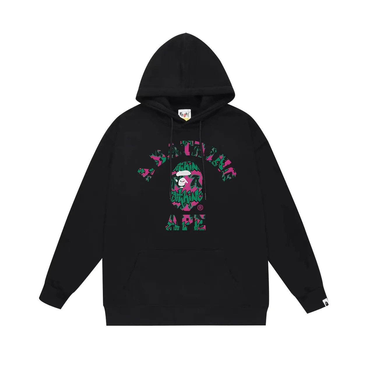 Model No. SC722# Terry p160 plus velvet 180💰 (top version) BAPE ape head letter printed hooded sweatshirt Made of 380g large terry (drop shoulder large version) fabric, soft texture and no pilling Imported environmentally friendly printing glue, bright and three-dimensional pattern, quality 💥Same style for men and women. The upper body is trendy. Color: black white gray Size: S M L XL XXL