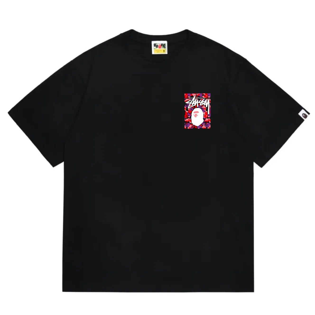 SC203#p110💰 (top version) BAPE×Stussy co-branded Stussy letter ape print T-shirt Made of 260 grams of high-quality high-weave pure cotton fabric, double yarn combed, soft texture without pilling, imported environmentally friendly printing glue, bright and three-dimensional pattern, quality 💥Same style for men and women, the upper body is fashionable Color: black red and white white red white pink white gray red white red red white black red black white red black Pink and black Gray red and black Red red black Size: S M L XL XXL