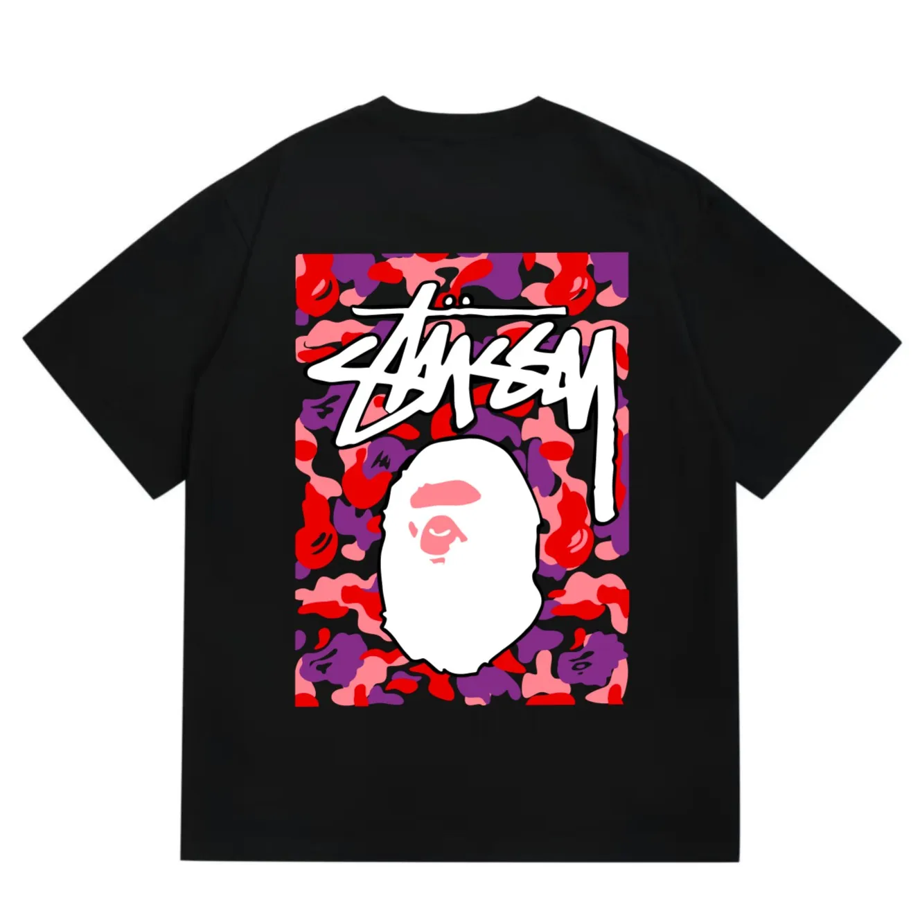 SC203#p110💰 (top version) BAPE×Stussy co-branded Stussy letter ape print T-shirt Made of 260 grams of high-quality high-weave pure cotton fabric, double yarn combed, soft texture without pilling, imported environmentally friendly printing glue, bright and three-dimensional pattern, quality 💥Same style for men and women, the upper body is fashionable Color: black red and white white red white pink white gray red white red red white black red black white red black Pink and black Gray red and black Red red black Size: S M L XL XXL