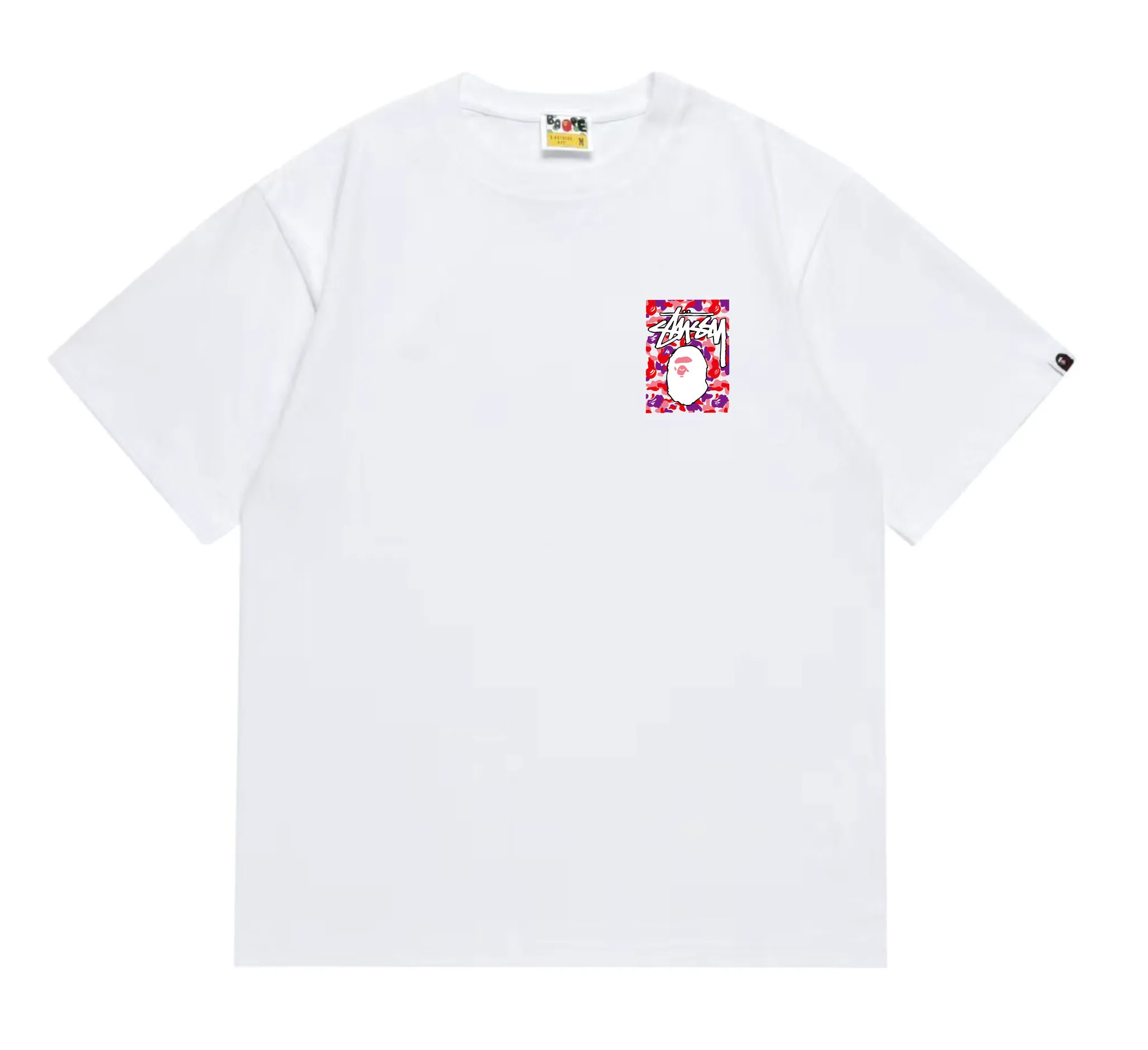 SC203#p110💰 (top version) BAPE×Stussy co-branded Stussy letter ape print T-shirt Made of 260 grams of high-quality high-weave pure cotton fabric, double yarn combed, soft texture without pilling, imported environmentally friendly printing glue, bright and three-dimensional pattern, quality 💥Same style for men and women, the upper body is fashionable Color: black red and white white red white pink white gray red white red red white black red black white red black Pink and black Gray red and black Red red black Size: S M L XL XXL