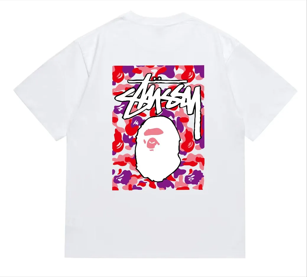 SC203#p110💰 (top version) BAPE×Stussy co-branded Stussy letter ape print T-shirt Made of 260 grams of high-quality high-weave pure cotton fabric, double yarn combed, soft texture without pilling, imported environmentally friendly printing glue, bright and three-dimensional pattern, quality 💥Same style for men and women, the upper body is fashionable Color: black red and white white red white pink white gray red white red red white black red black white red black Pink and black Gray red and black Red red black Size: S M L XL XXL