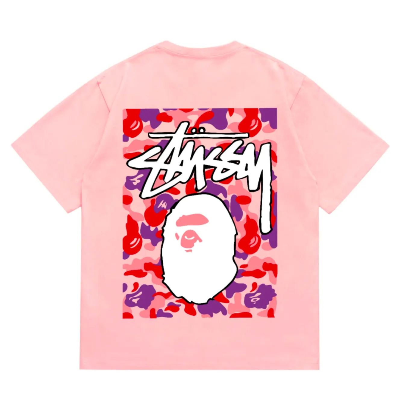 SC203#p110💰 (top version) BAPE×Stussy co-branded Stussy letter ape print T-shirt Made of 260 grams of high-quality high-weave pure cotton fabric, double yarn combed, soft texture without pilling, imported environmentally friendly printing glue, bright and three-dimensional pattern, quality 💥Same style for men and women, the upper body is fashionable Color: black red and white white red white pink white gray red white red red white black red black white red black Pink and black Gray red and black Red red black Size: S M L XL XXL